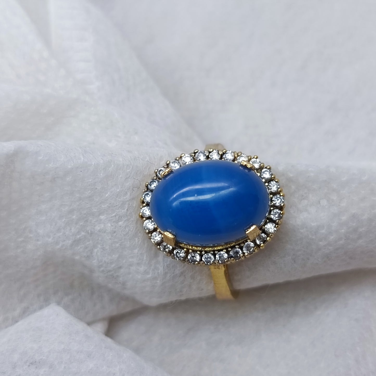 Elegant Blue Sapphire Halo Ring – Gold Plated Band/uk1180b