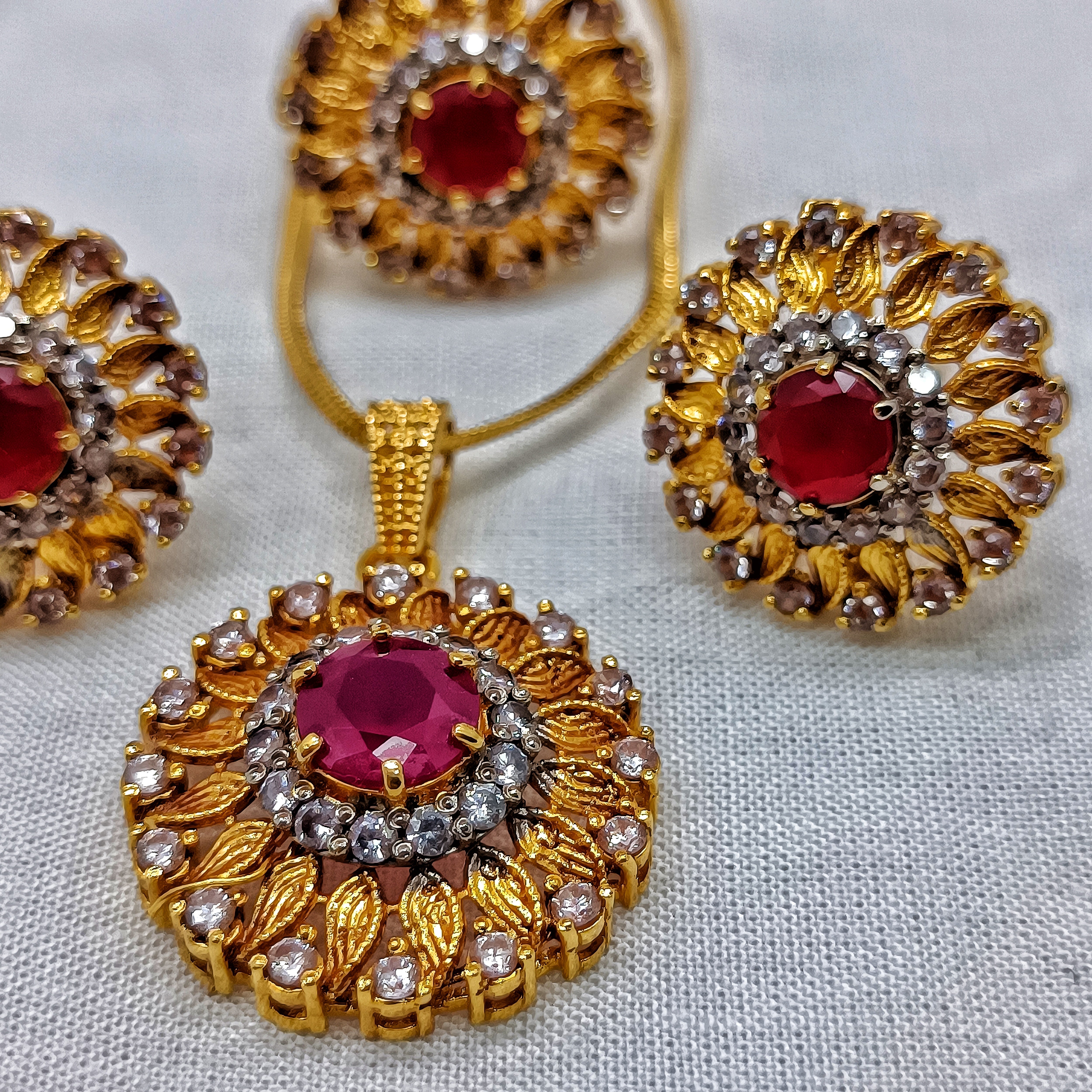 Ruby Jewelry Set with CZ Stones – 1593
