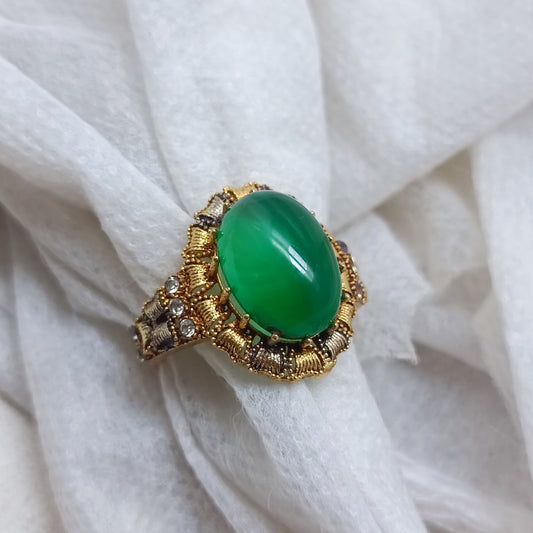 Handmade Gold Plated Gemstone Rings for Women - Multi-Color Oval Stone Statement/uk28
