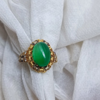 Handmade Gold Plated Gemstone Rings for Women - Multi-Color Oval Stone Statement/uk28