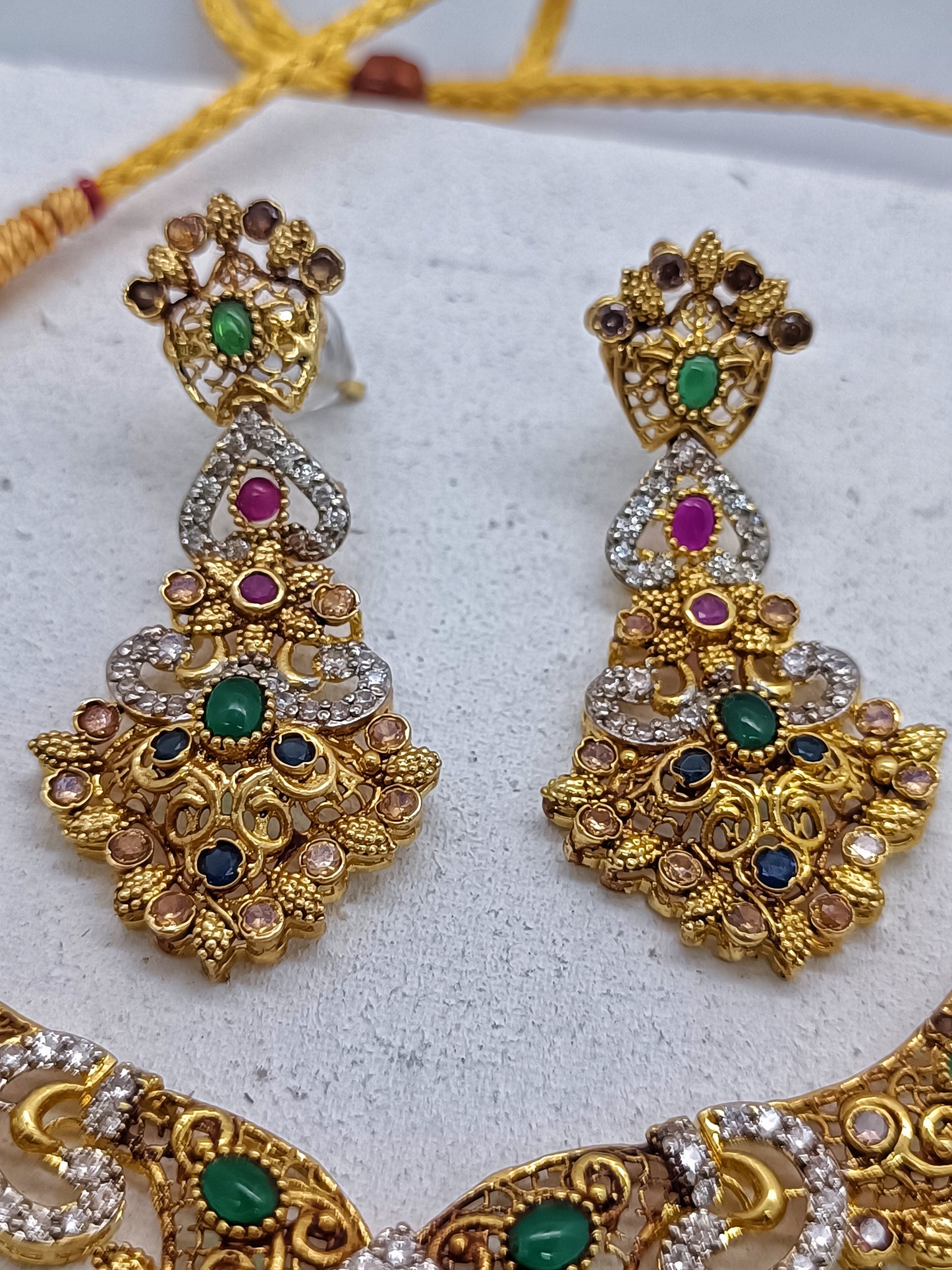 Luxury Multi-Gemstone Statement Necklace – Royal Ruby & Emerald Tones – Gold Plated Party Wear/Uk17