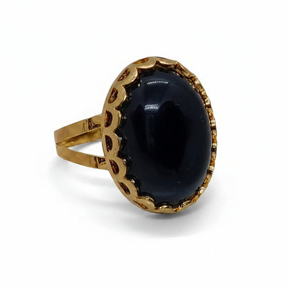Natural Agate Gold Ring – Authentic Banded Gemstone – Unique Earthy Statement Jewelry/Uk29